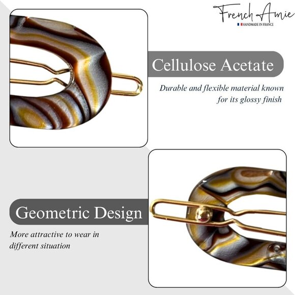Mini Oval Celluloid Hair Clips Silver Onyx 2 Pcs Tige Boule French Style main image 4